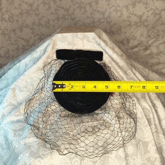 Black velvet spiral vintage funeral hat with 5\